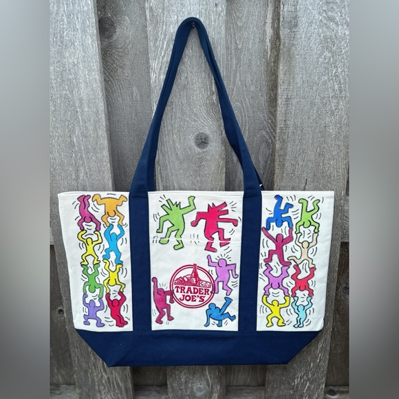 Hand-Painted Trader Joe’s‎ Tote – Haring Style Dancing People - Picture 1 of 3